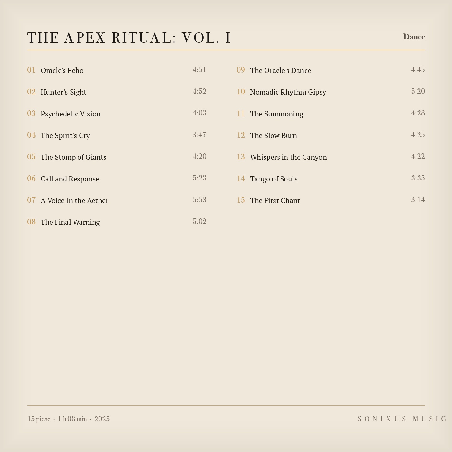 The Apex Ritual: Vol. I — tracklist