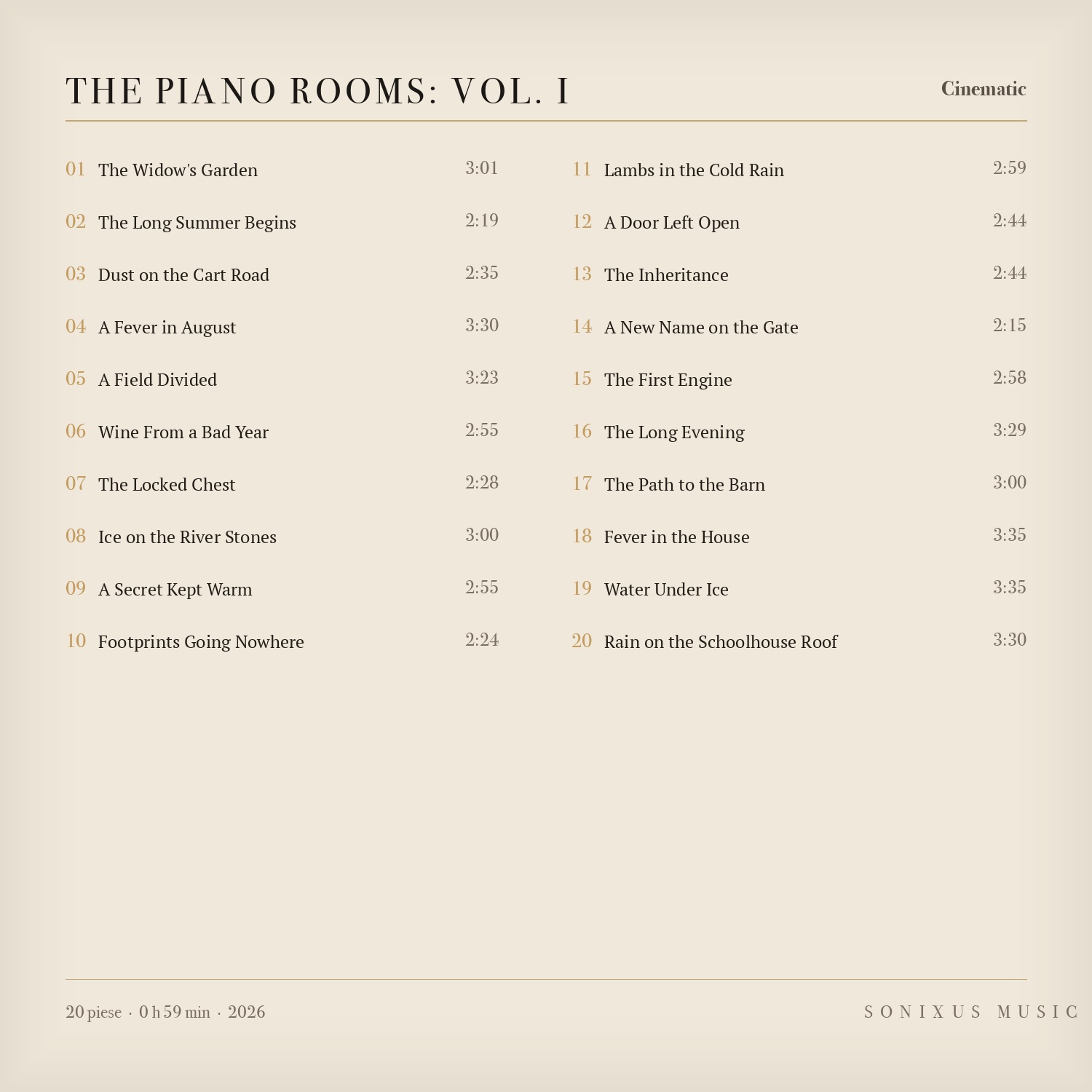The Piano Rooms: Vol. I — tracklist
