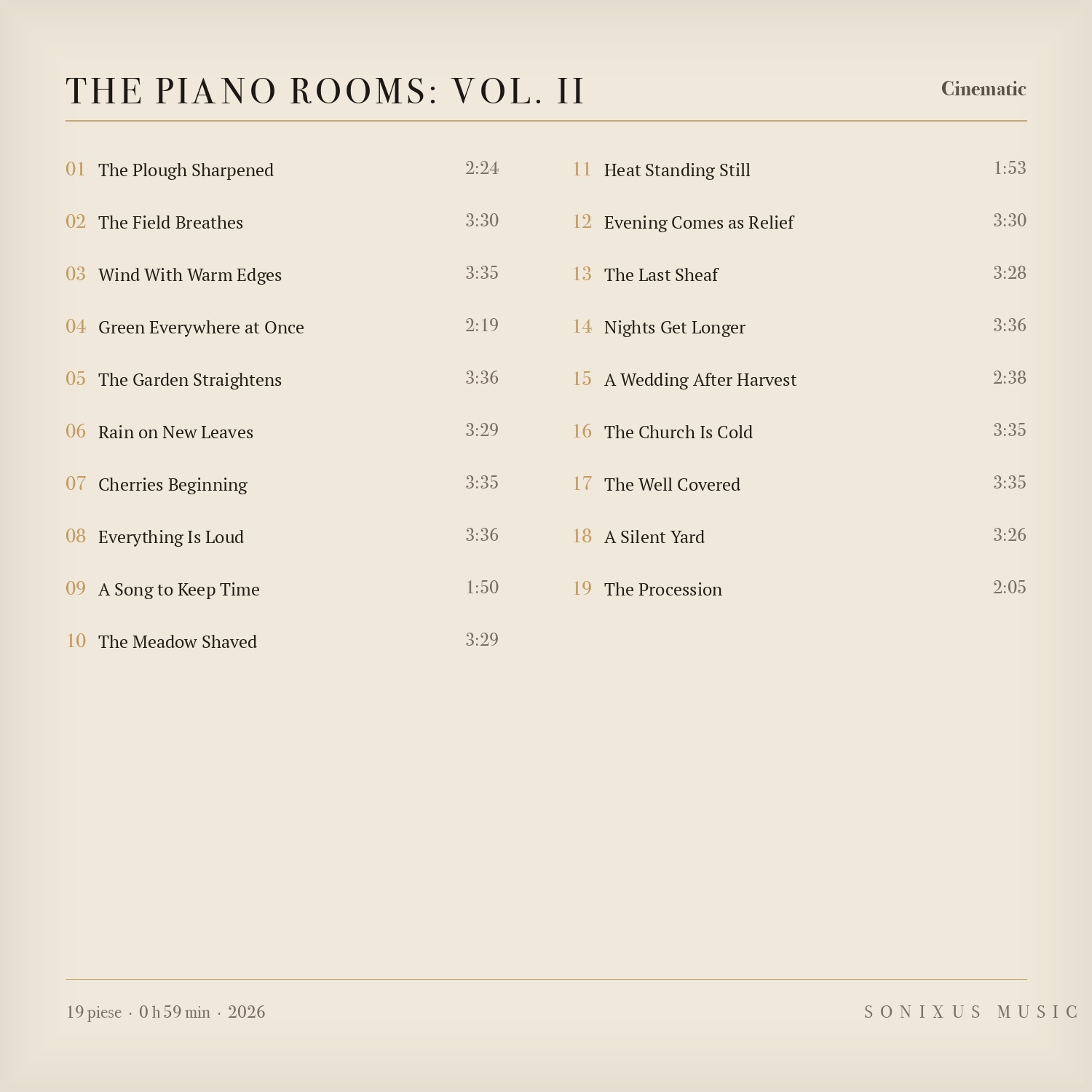 The Piano Rooms: Vol. II — tracklist