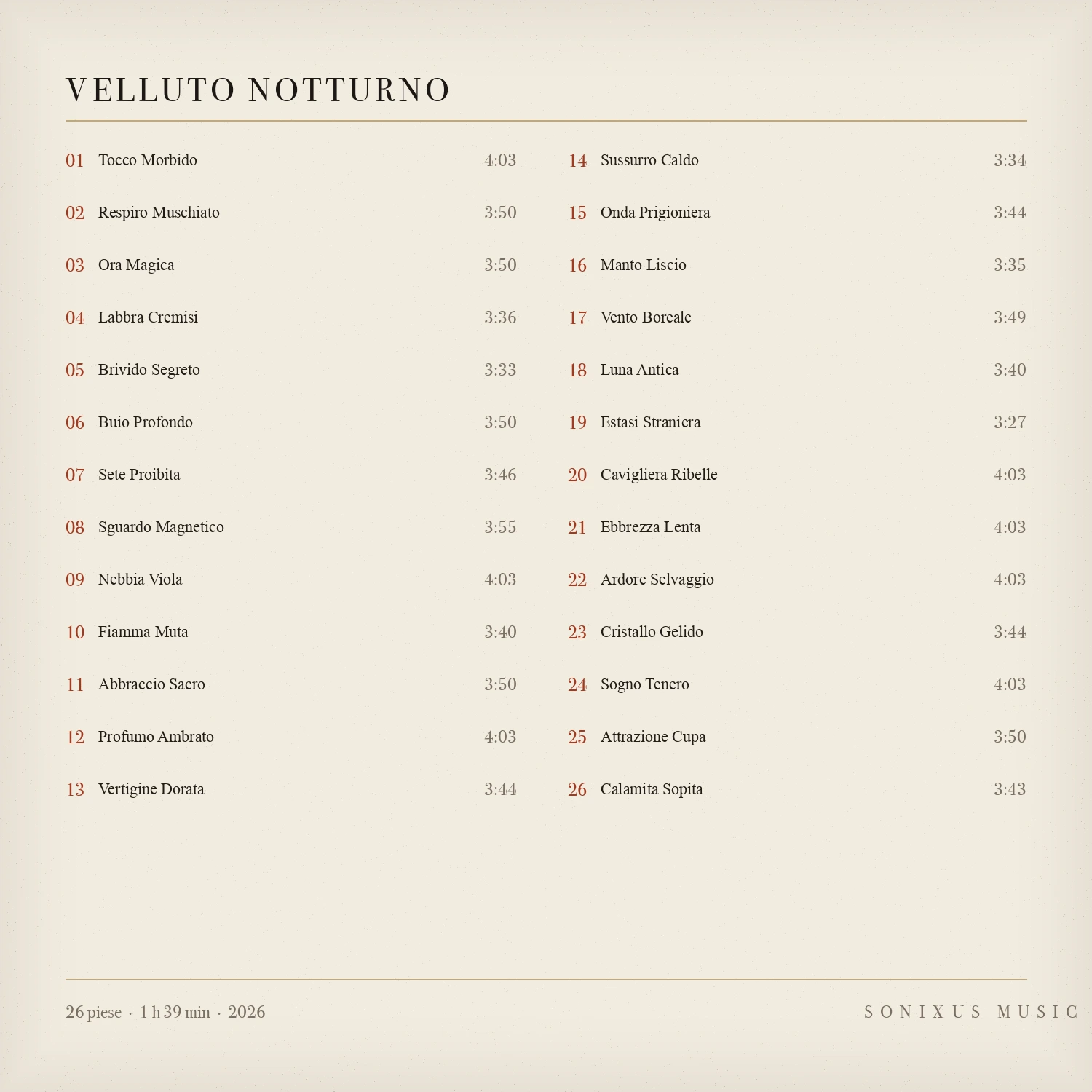 Velluto Notturno — tracklist
