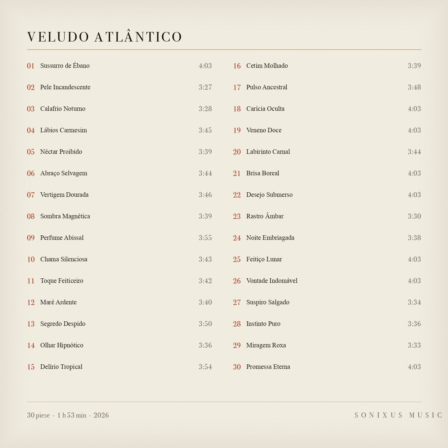 Veludo Atlântico — tracklist