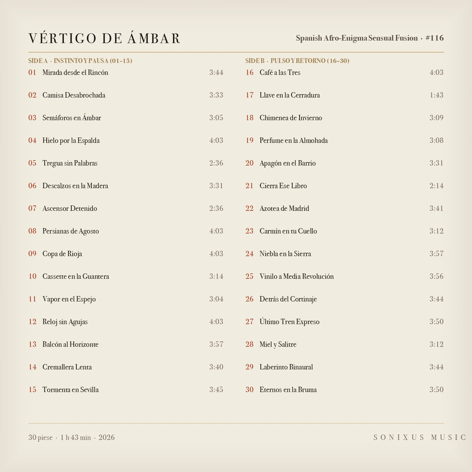 VĂ©rtigo de Ămbar â tracklist