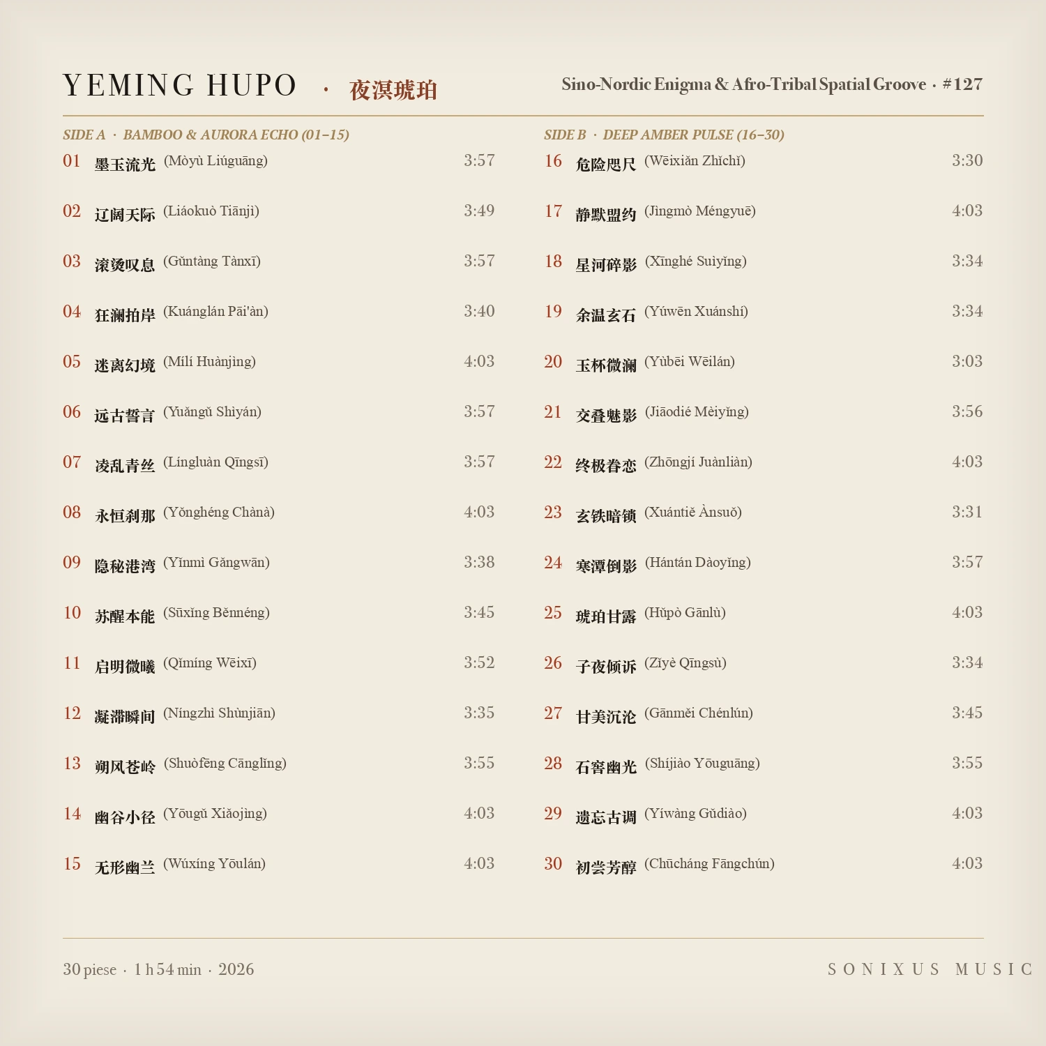 Yeming Hupo — tracklist